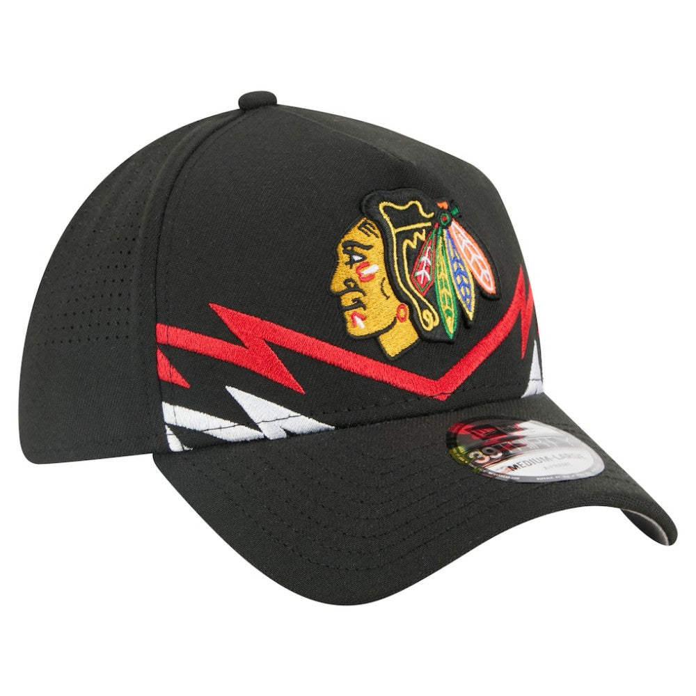 Chicago Blackhawks New Era 39THIRTY A-Frame Perforated Flex Hat Black
