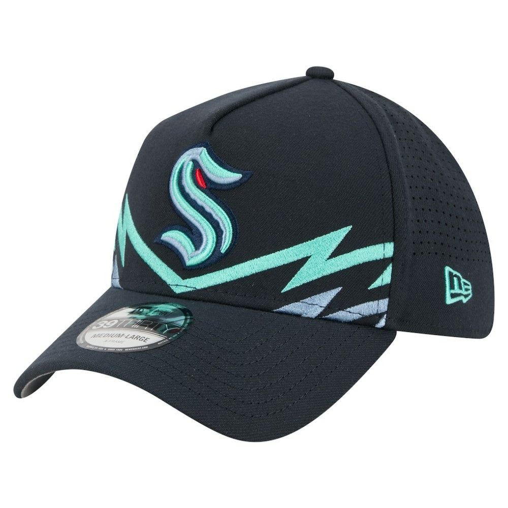 Seattle Kraken New Era Zig Zag 39THIRTY A-Frame Perforated Flex Hat Deep Sea Blue