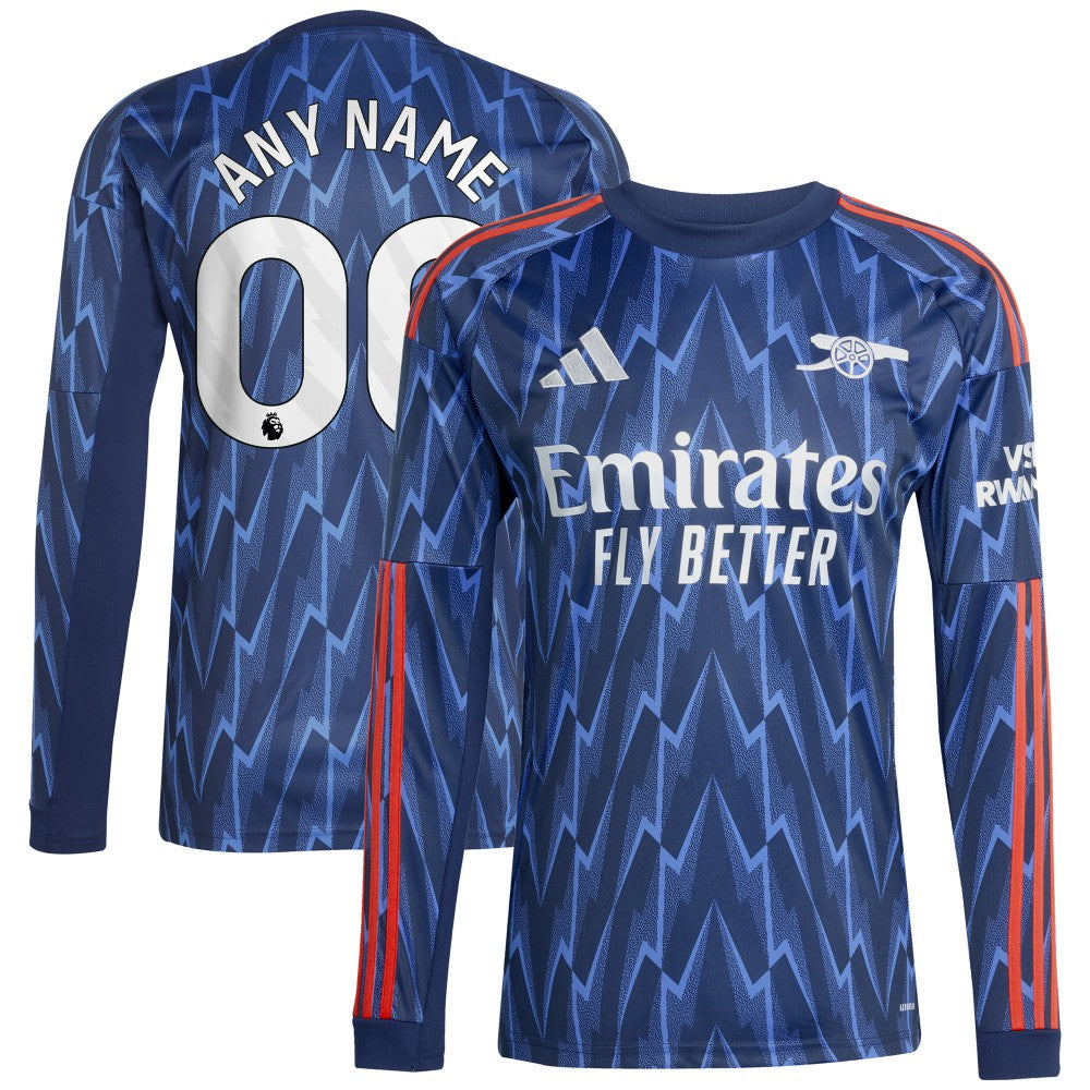 Adidas Arsenal 2025/26 Away Replica Long Sleeve Custom Jerseys - Blue
