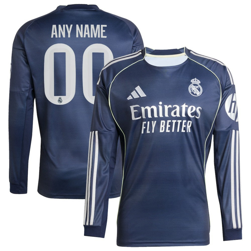 Adidas Real Madrid 2025/26 Away Long Sleeve Replica Custom Jerseys - Blue