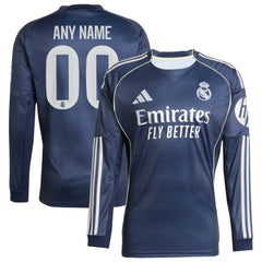 Adidas Real Madrid 2025/26 Away Long Sleeve Replica Custom Jerseys - Blue