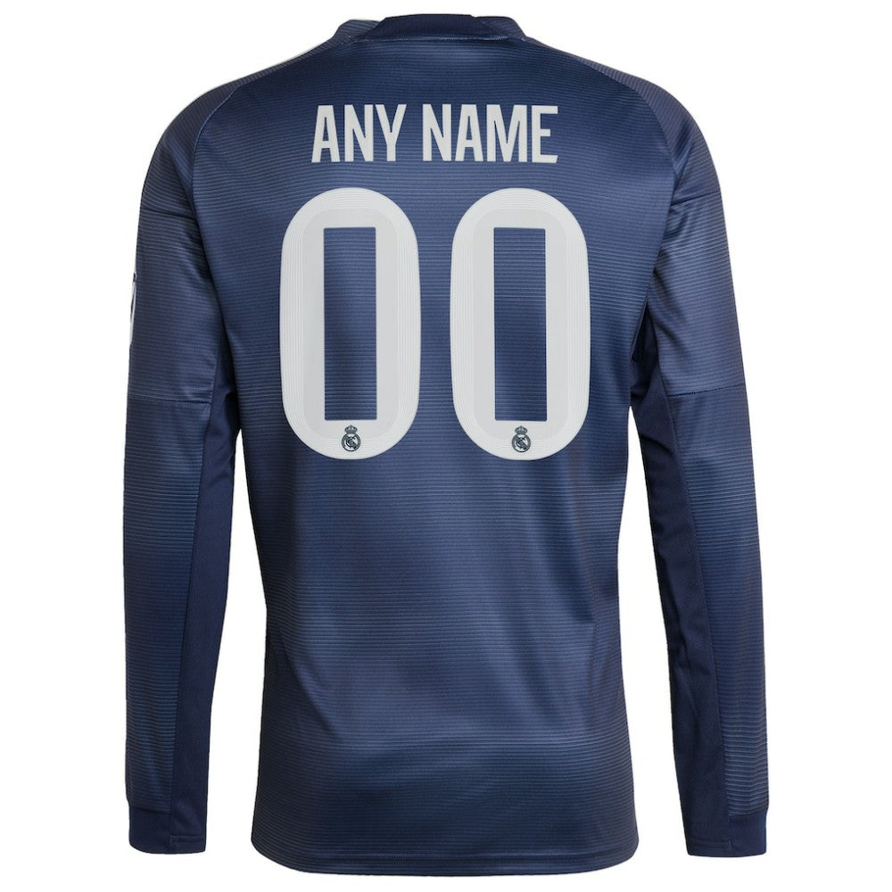 Adidas Real Madrid 2025/26 Away Long Sleeve Replica Custom Jerseys - Blue