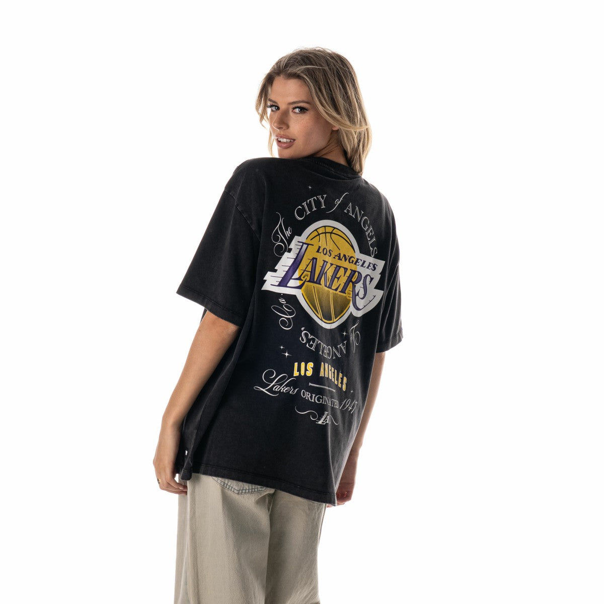 NBA - Los Angeles Lakers The Wild Collective Unisex Oversized Streetwear T-Shirt - Black