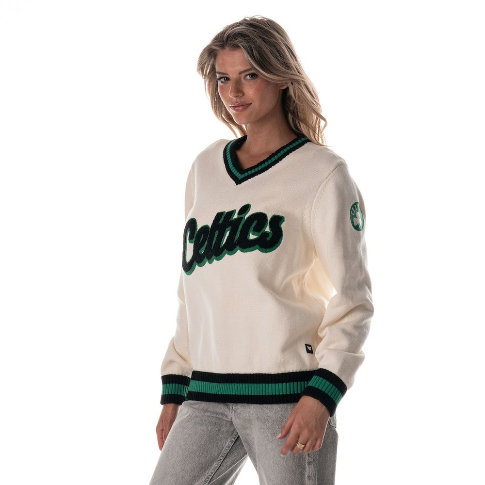 NBA - Boston Celtics The Wild Collective Women's Jacquard V-Neck Sweater - Cream