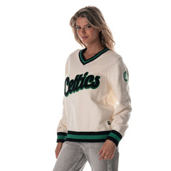 NBA - Boston Celtics The Wild Collective Women's Jacquard V-Neck Sweater - Cream