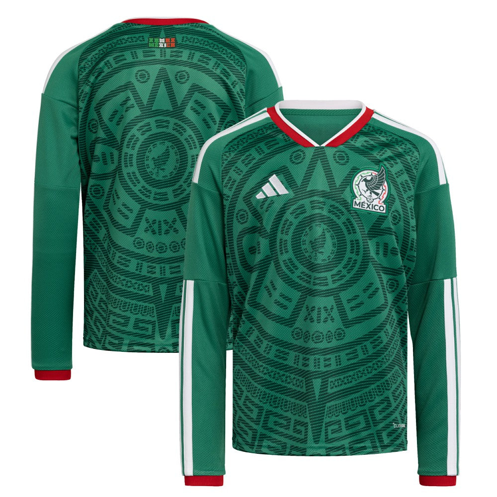Adidas Mexico National Team Youth FIFA x World Cup 2026 Home Replica Long-Sleeve Jerseys - Green