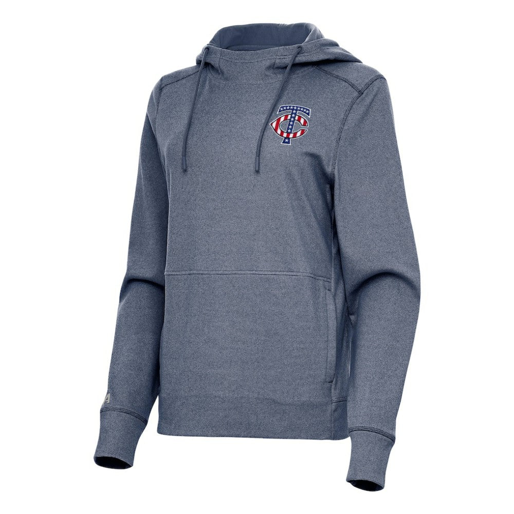 Minnesota Twins Antigua Women's Justice Stars and Stripes Team Logo Pullover Hoodie Online