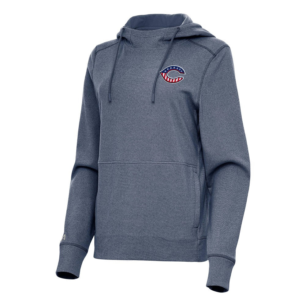 Cincinnati Reds Antigua Women's Justice Stars and Stripes Team Logo Pullover Hoodie On Sale