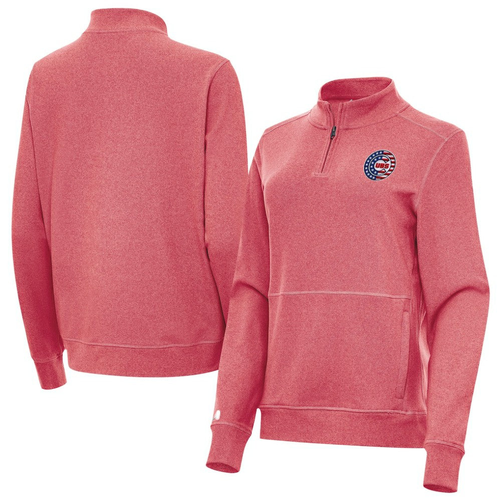 Chicago Cubs Antigua Women's Crush Stars and Stripes Team Logo Quarter-Zip Pullover Top Sale