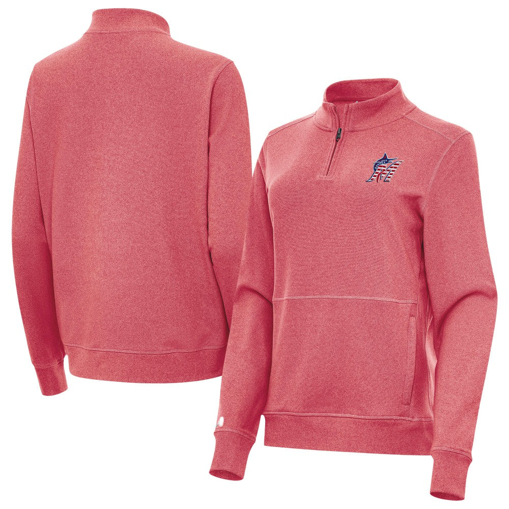 Miami Marlins Antigua Women's Crush Stars and Stripes Team Logo Quarter-Zip Pullover Top for sale