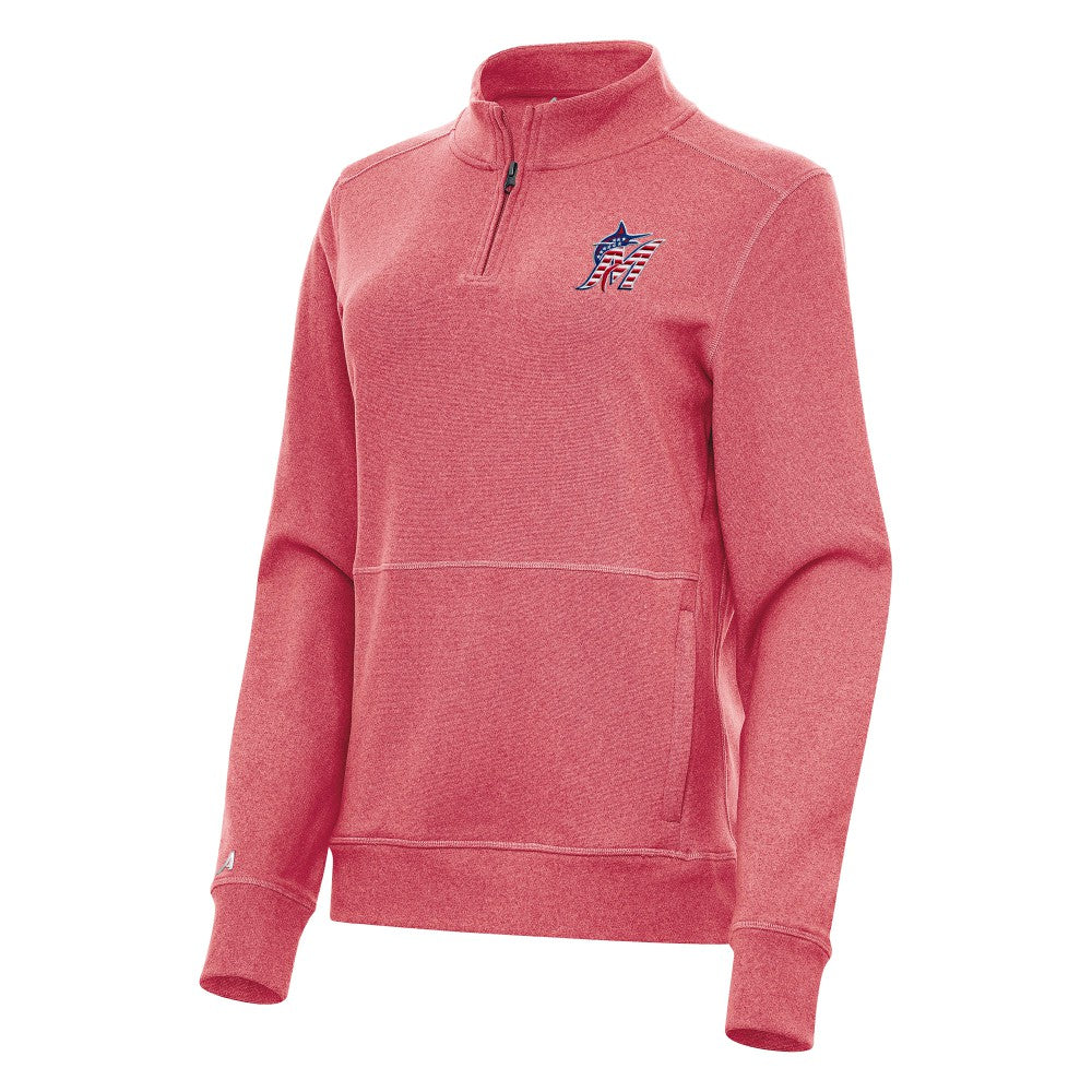 Miami Marlins Antigua Women's Crush Stars and Stripes Team Logo Quarter-Zip Pullover Top for sale