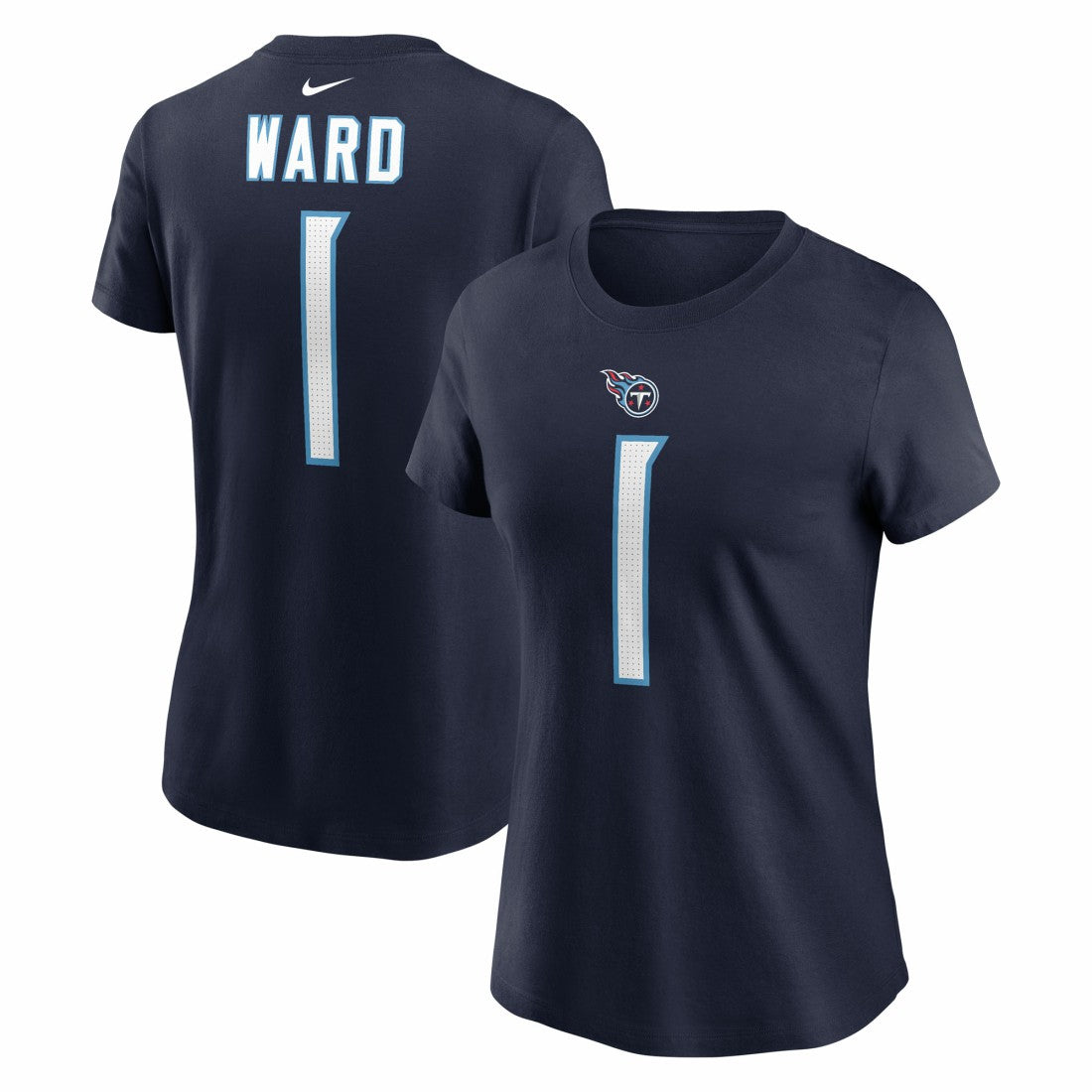 Cameron Ward Tennessee Titans Women's Name & Number T-Shirt Navy - Nike