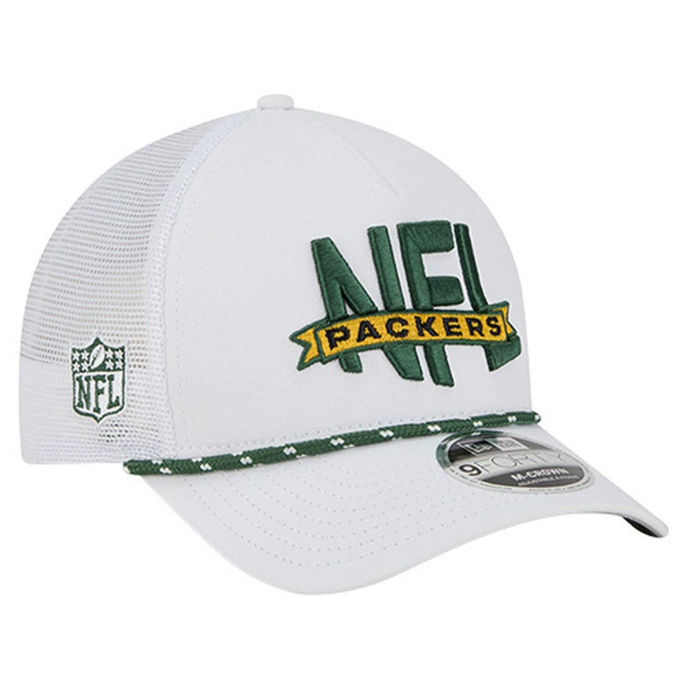 Green Bay Packers New Era NFL 9FORTY A-Frame M-Crown Adjustable Trucker Hat White - NFL