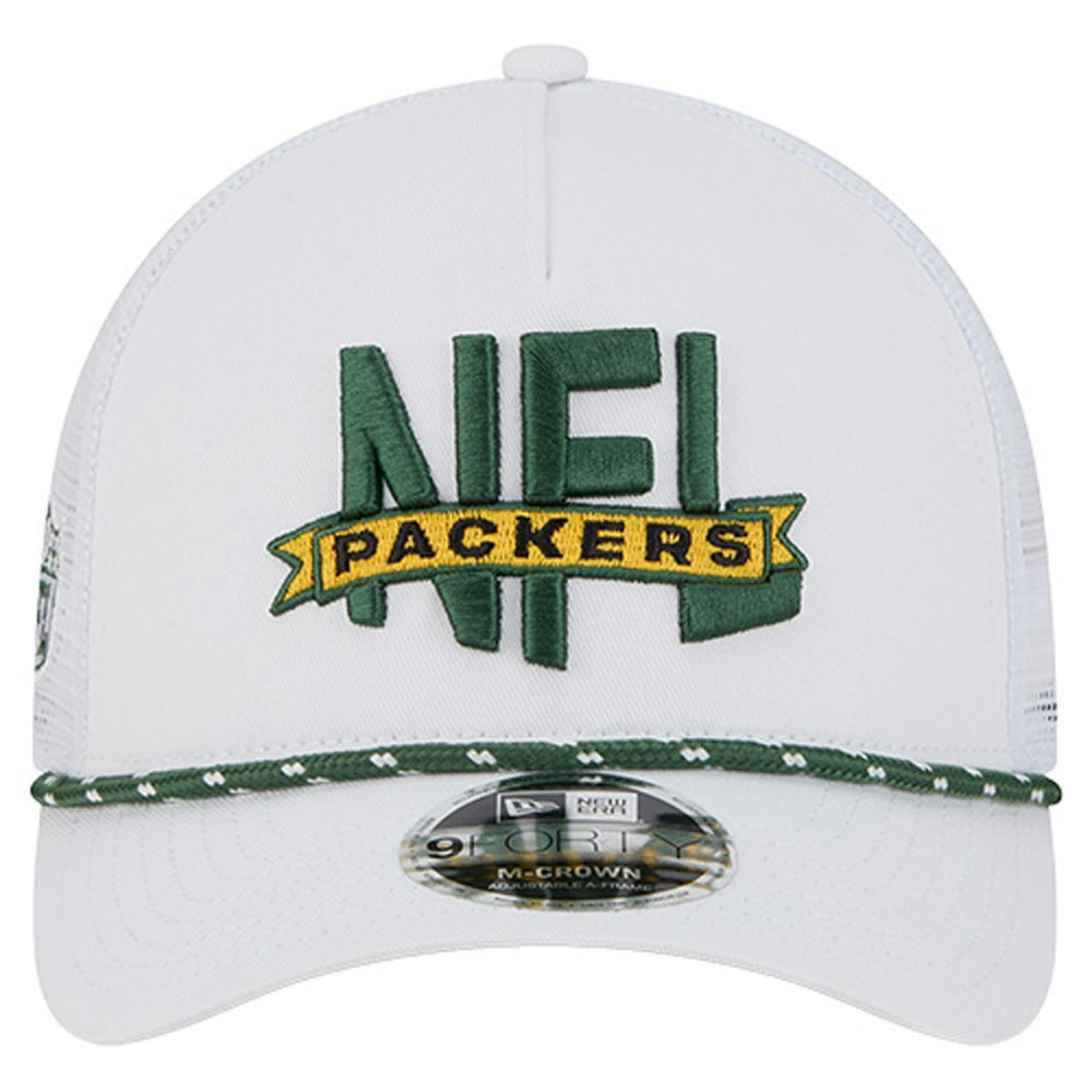 Green Bay Packers New Era NFL 9FORTY A-Frame M-Crown Adjustable Trucker Hat White - NFL