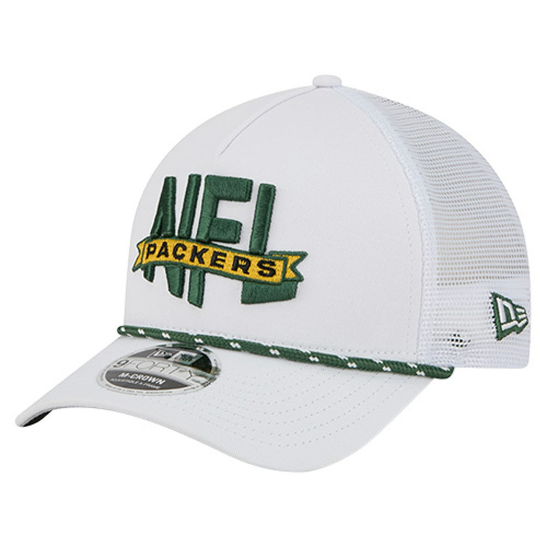 Green Bay Packers New Era NFL 9FORTY A-Frame M-Crown Adjustable Trucker Hat White - NFL