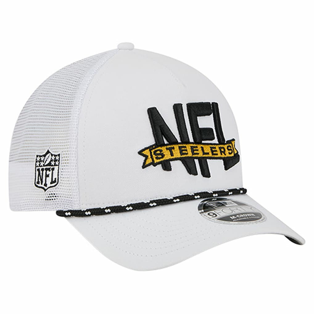 Pittsburgh Steelers New Era NFL 9FORTY A-Frame M-Crown Adjustable Trucker Hat White - NFL