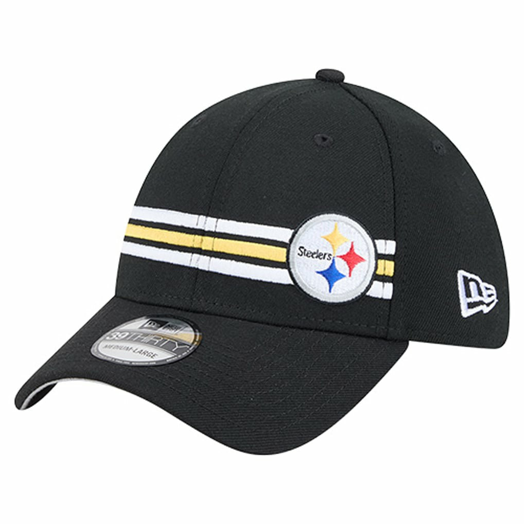 Pittsburgh Steelers New Era Stripes 39THIRTY Flex Hat Black - NFL