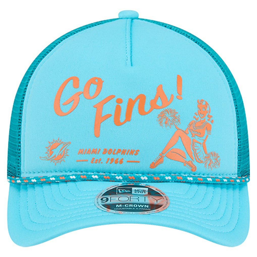 Miami Dolphins New Era Gas Station 9FORTY A-Frame M-Crown Adjustable Trucker Hat Aqua - NFL