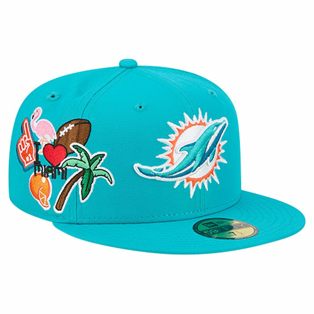 Miami Dolphins New Era Group Chat 59FIFTY Fitted Hat Aqua - NFL