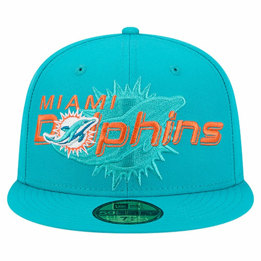 Miami Dolphins New Era Overlap Wordmark 59FIFTY Fitted Hat Aqua - NFL
