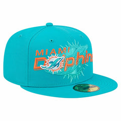 Miami Dolphins New Era Overlap Wordmark 59FIFTY Fitted Hat Aqua - NFL