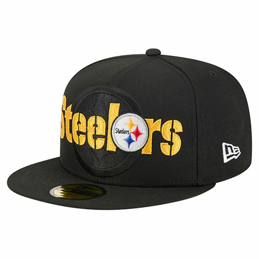 Pittsburgh Steelers New Era Overlap Wordmark 59FIFTY Fitted Hat Black - NFL