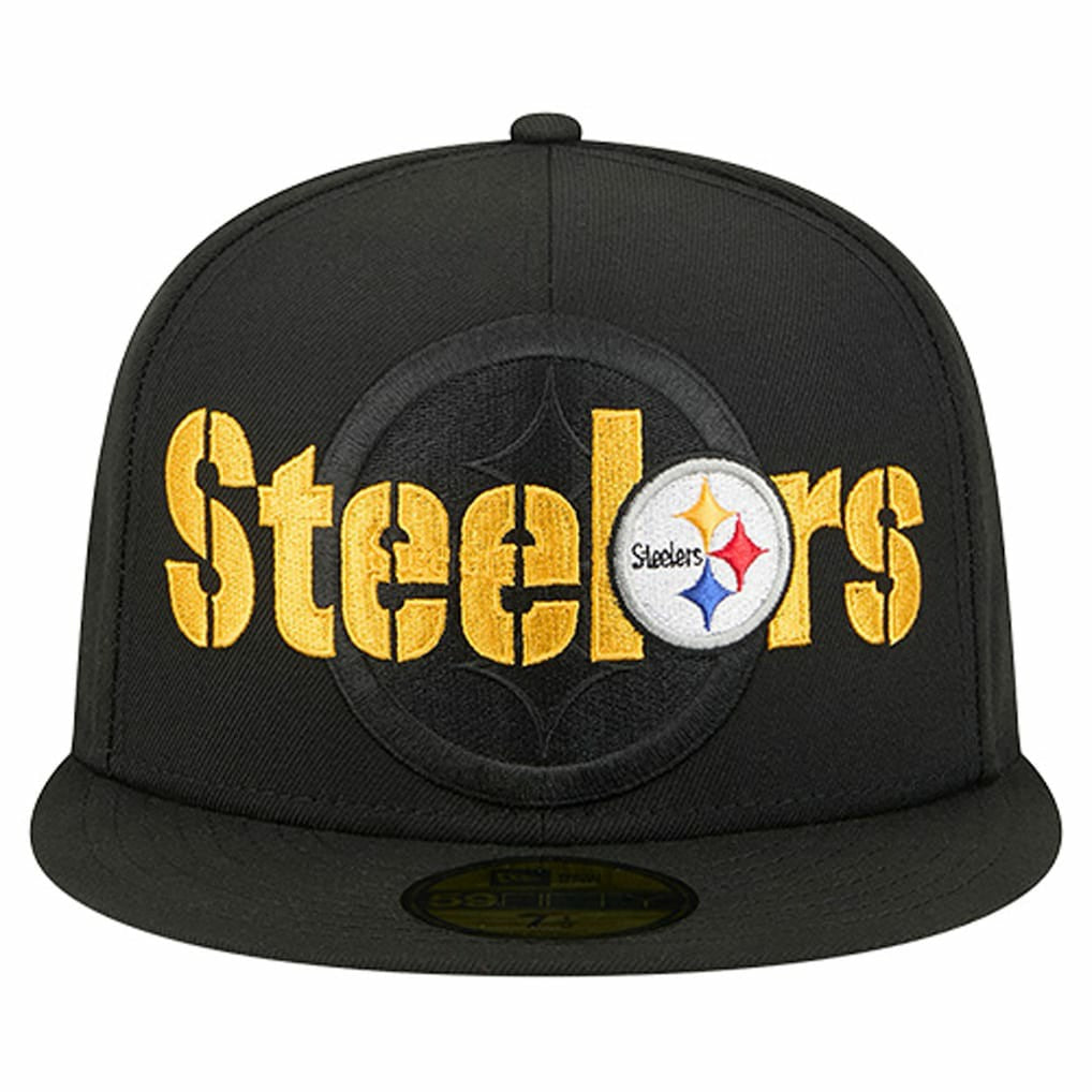 Pittsburgh Steelers New Era Overlap Wordmark 59FIFTY Fitted Hat Black - NFL