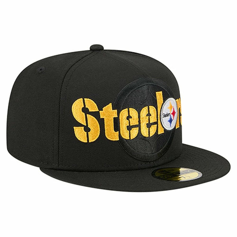 Pittsburgh Steelers New Era Overlap Wordmark 59FIFTY Fitted Hat Black - NFL