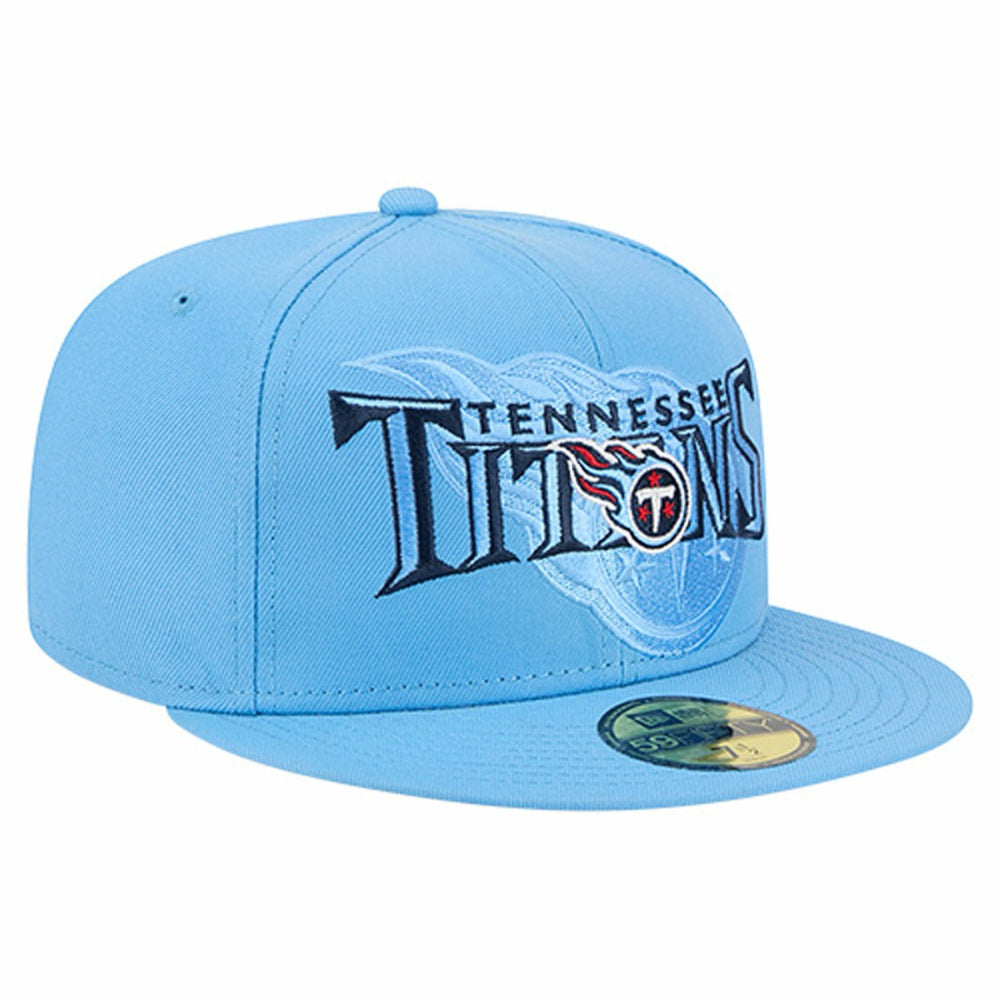 Tennessee Titans New Era Overlap Wordmark 59FIFTY Fitted Hat Light Blue - NFL