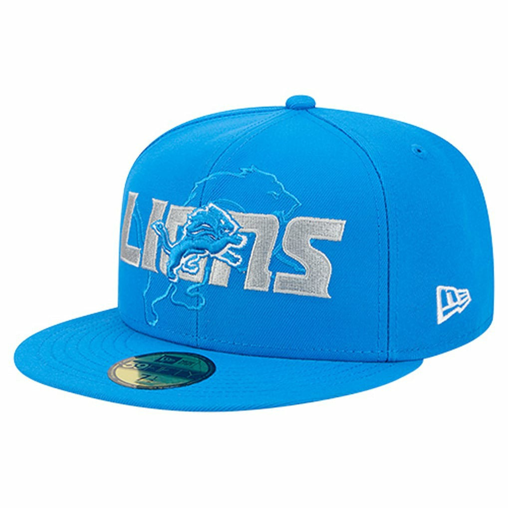 Detroit Lions New Era Overlap Wordmark 59FIFTY Fitted Hat Blue - NFL