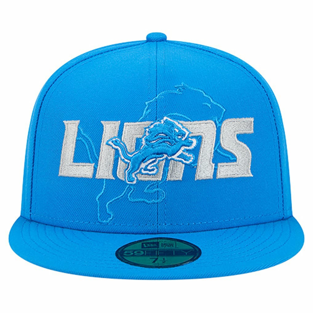 Detroit Lions New Era Overlap Wordmark 59FIFTY Fitted Hat Blue - NFL
