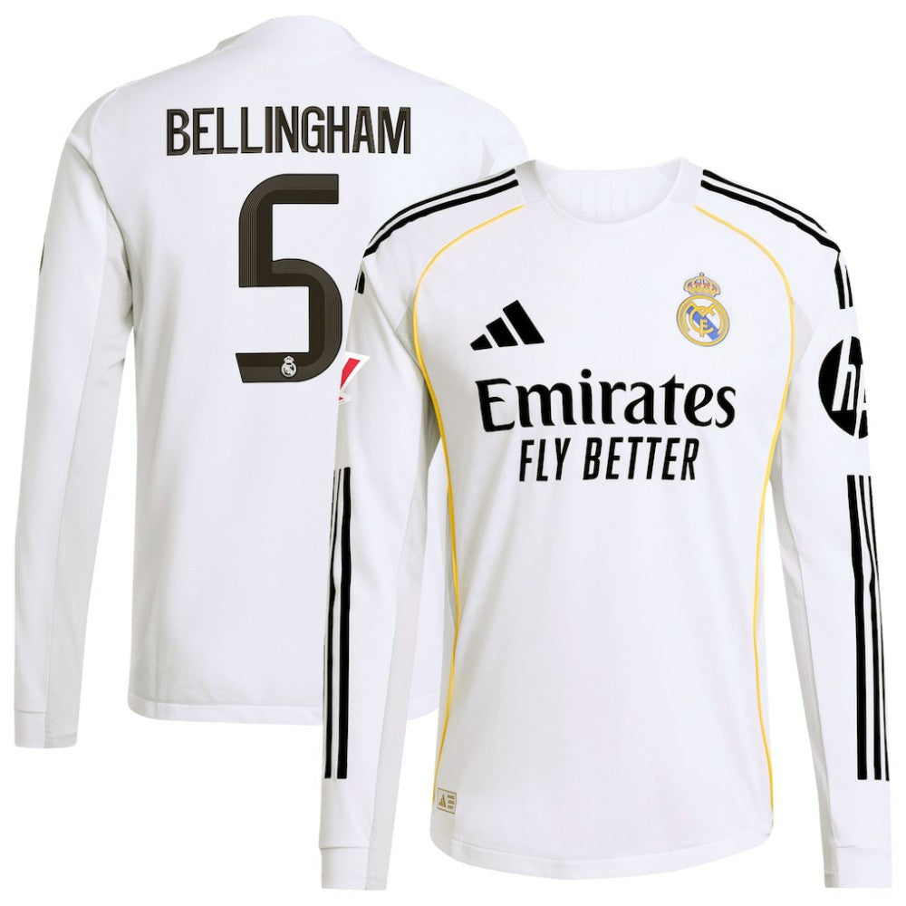 Adidas Jude Bellingham Real Madrid 2025/26 Home Long Sleeve Jerseys - White