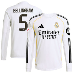 Adidas Jude Bellingham Real Madrid 2025/26 Home Long Sleeve Jerseys - White