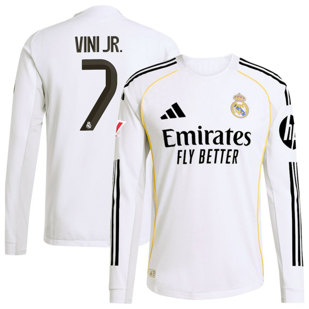 Adidas Vini Jr. Real Madrid 2025/26 Home Long Sleeve Jerseys - White