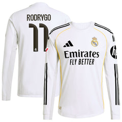 Adidas Rodrygo Real Madrid 2025/26 Home Long Sleeve Jerseys - White
