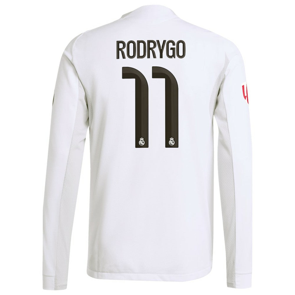 Adidas Rodrygo Real Madrid 2025/26 Home Long Sleeve Jerseys - White