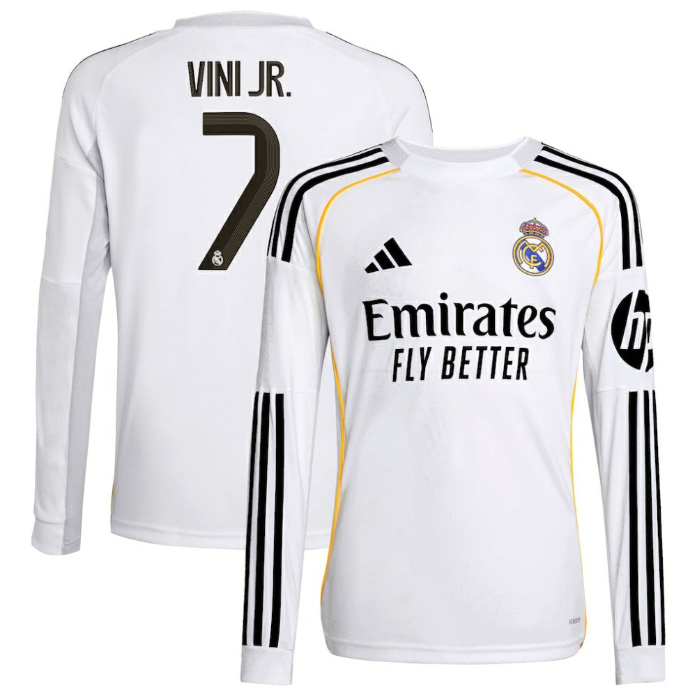 Adidas Vini Jr. Real Madrid Youth 2025/26 Home Replica Long Sleeve Jerseys - White