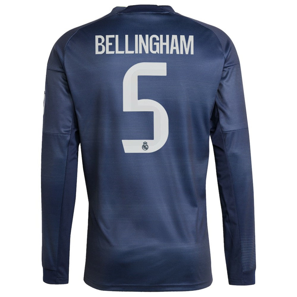 Jude Bellingham Real Madrid 2025/26 Away Long Sleeve Replica Jerseys - Blue
