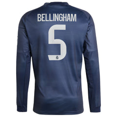Jude Bellingham Real Madrid 2025/26 Away Long Sleeve Replica Jerseys - Blue