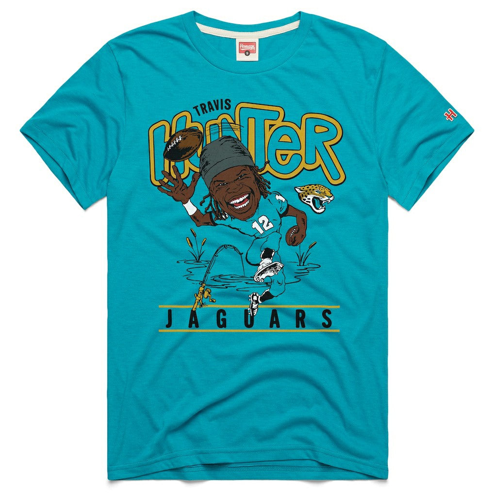 Travis Hunter Jacksonville Jaguars Homage Unisex Caricature Player Graphic Tri-Blend T-Shirt Teal - NFL