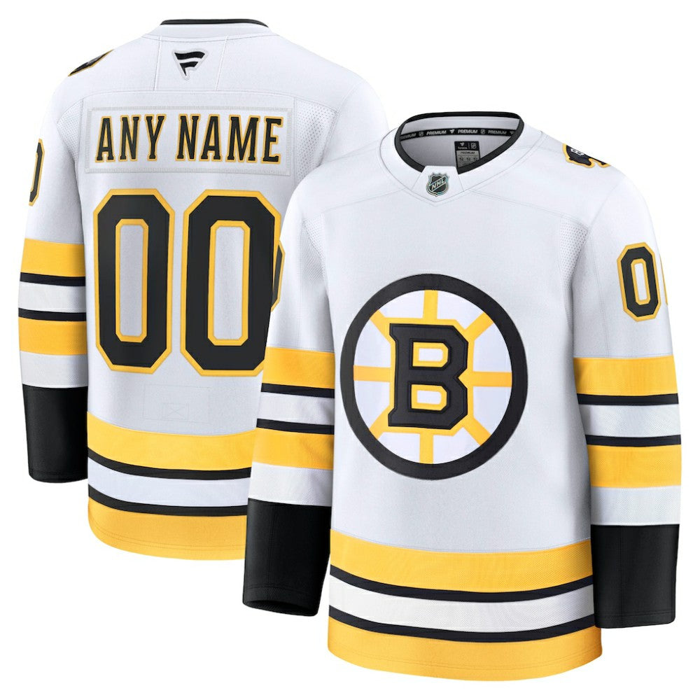 Boston Bruins Fanatics Away Premium Custom Jersey - White | NHL Jerseys