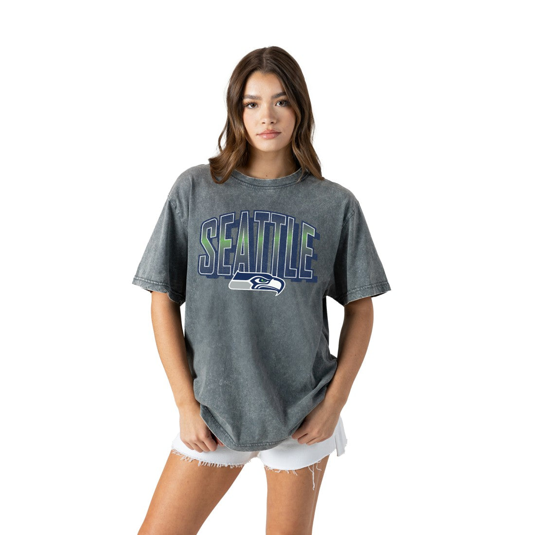 Seattle Seahawks Gameday Couture Women's Peak Performance Oversized Snow Wash T-Shirt Gray - NFL