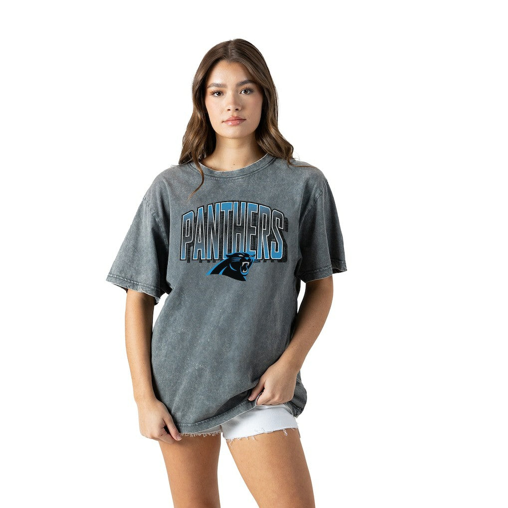 Carolina Panthers Gameday Couture Women's Peak Performance Oversized Snow Wash T-Shirt Gray - NFL