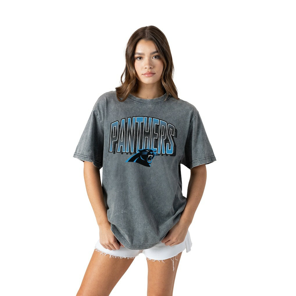 Carolina Panthers Gameday Couture Women's Peak Performance Oversized Snow Wash T-Shirt Gray - NFL