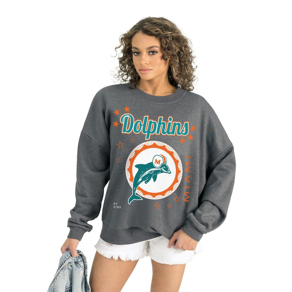 Miami Dolphins Gameday Couture Women's Ready to Rumble Premium Fleece Pullover Sweatshirt Gray - NFL