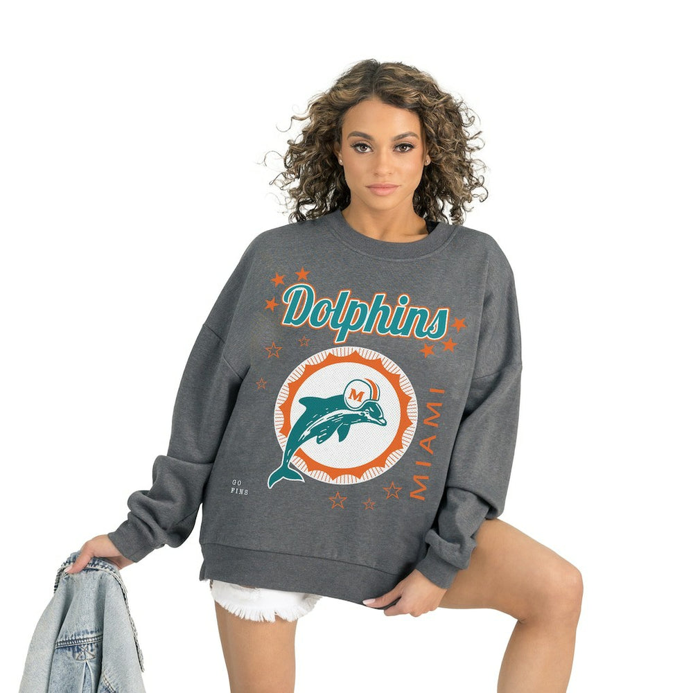 Miami Dolphins Gameday Couture Women's Ready to Rumble Premium Fleece Pullover Sweatshirt Gray - NFL