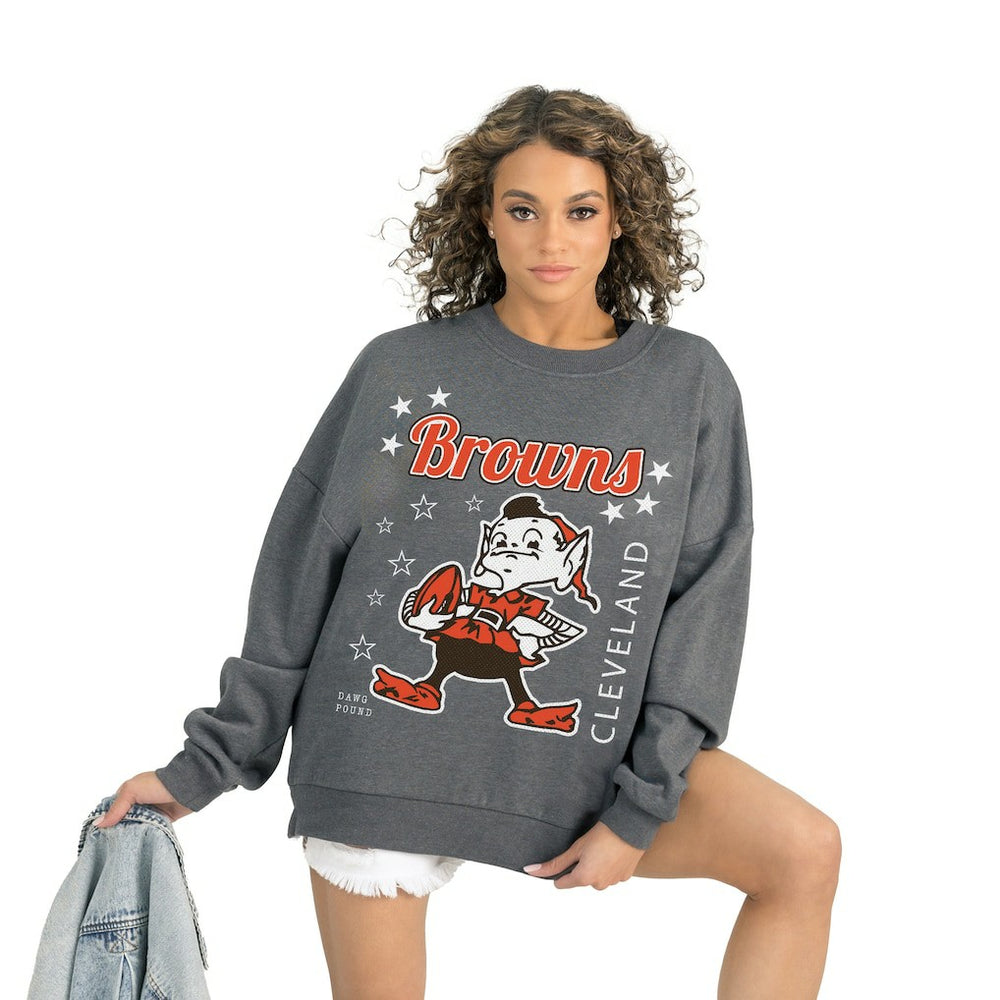 Cleveland Browns Gameday Couture Women's Ready to Rumble Premium Fleece Pullover Sweatshirt Gray - NFL