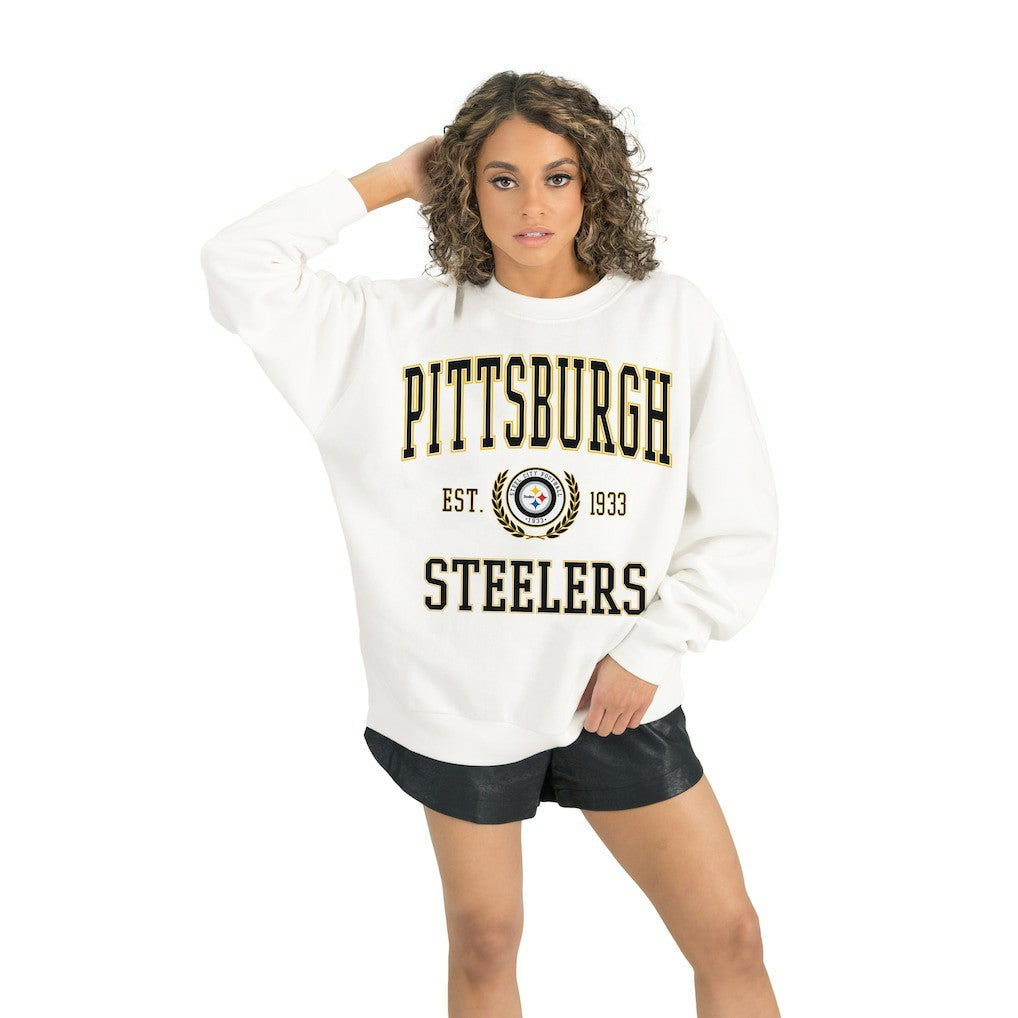 Pittsburgh Steelers Gameday Couture Women's Timeless Triumph Premium Fleece Pullover Sweatshirt White - NFL