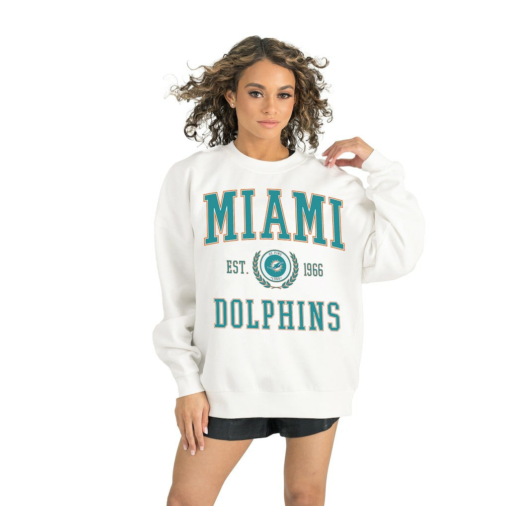 Miami Dolphins Gameday Couture Women's Timeless Triumph Premium Fleece Pullover Sweatshirt White - NFL