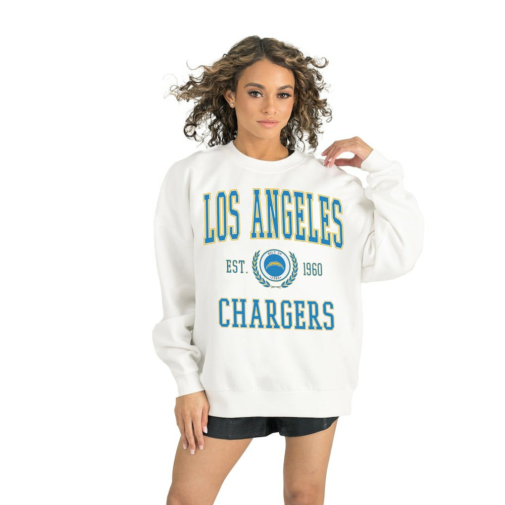 Los Angeles Chargers Gameday Couture Women's Timeless Triumph Premium Fleece Pullover Sweatshirt White - NFL